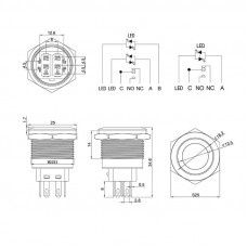 Кнопка антивандальная Ø22 250В Б/Фикс (5с) OFF-(ON) / ON-(OFF) подсв/зеленая REXANT