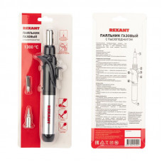 Паяльник-горелка с пьезоподжигом, газовый, 17мл, 2 насадки, блистер REXANT