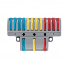 Клемма СМК 3х4 проходная разветвительная 3 полюса, с монтажной площадкой (1 ввод, 4 вывода на полюс) (10 шт/уп) REXANT