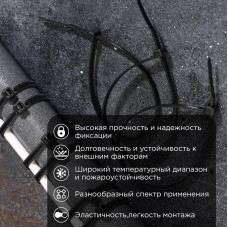 Стяжка нейлоновая Профессиональная 250x3,6мм, черная (100 шт/уп) REXANT