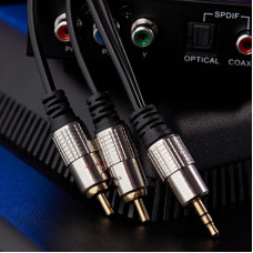 Шнур Стерео 3,5мм - 2 RCA, 3м, Gold-металл REXANT