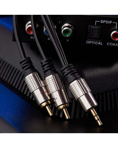 Шнур Стерео 3,5мм - 2 RCA, 3м, Gold-металл REXANT