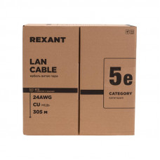 Кабель витая пара F/UTP, CAT 5e, PVC, 4PR, 24AWG, INDOOR, SOLID, серый, 305м, РФ REXANT