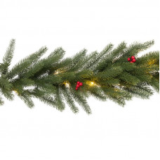 Еловый шлейф с ягодами и гирляндой 1,8м, теплое белое свечение 30 LED, 31В, литой NEON-NIGHT