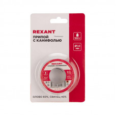 Припой с канифолью, 100г, Ø1мм, (олово 60%, свинец 40%), катушка, блистер REXANT