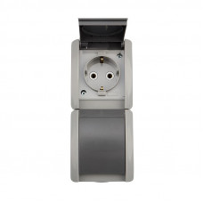 Блок вертикальный 2 розетки INDUSTRIAL IP54 с/з, о/у, серый KRANZ