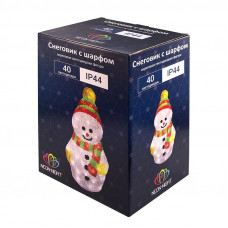 Акриловая светодиодная фигура Снеговик с шарфом 30 см, 40 светодиодов, IP 65, понижающий трансформатор в комплекте NEON-NIGHT