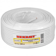 Кабель телефонный ШТЛП 4 жилы CCA, белый, 100м REXANT