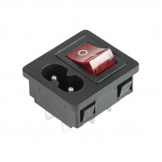 Выключатель клавишный 250 V 6 А (4с) ON-OFF красный с подсветкой и штекером C8 2PIN  REXANT