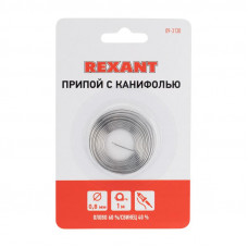 Припой с канифолью, 1м, Ø0,8мм, (олово 60%, свинец 40%), спираль, блистер REXANT