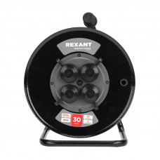 Удлинитель силовой КГ на катушке 4 гнезда, с/з, 30м, 3х1,5мм², IP44 c защитными крышками, металлическая катушка REXANT