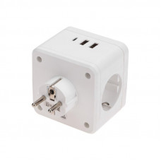 Двойник электрический Куб 16А с/з + 2хUSB-A 2,4А + USB Type-C 3А с ночной подсветкой, белый REXANT