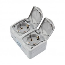 Блок горизонтальный 2 розетки (керамика) Mini OG IP54 с/з, о/у, серый KRANZ