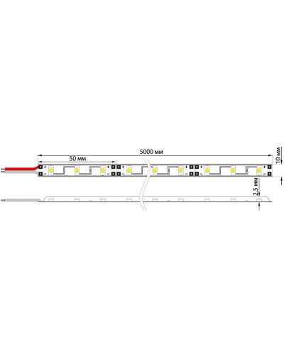 Лента светодиодная 12В, SMD5050, 14,4Вт/м, 60 LED/м, 3000K, 10мм, 5м, IP20 LAMPER