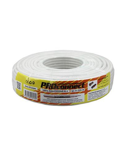 Кабель коаксиальный RG-6U, 75Ом, CCS/Al/Al, 48%, 50м, INDOOR, белый PROconnect