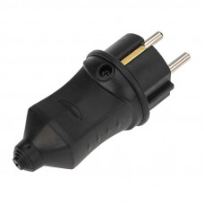 Вилка влагозащищенная прямая 2P+PE, 230В, 16А, IP44, каучук, черная PROconnect