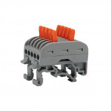 Клемма СМК 222-425D проходная 5-полюсная, с креплением на DIN-рейку (0,08-4 мм²), серая (4 шт./уп.) REXANT