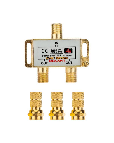 Делитель ТВх2 под F-разъем, 5-1000МГц, Gold (3 F-разъема в комплекте) REXANT