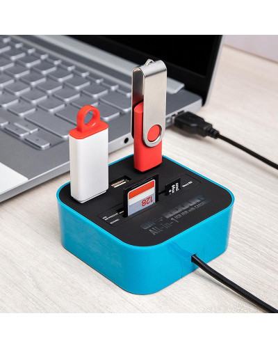 Разветвитель USB на 3 порта+картридер (все в одном) черный REXANT