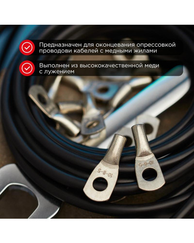 Наконечник медный луженый ТМЛ-Р 10–8 (10мм² - Ø8мм) (в упак. 5 шт.) REXANT