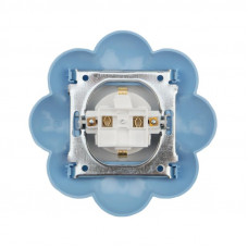 Розетка одноместная HAPPY Цветок с/у, с/з, со шторками, белая/голубая KRANZ