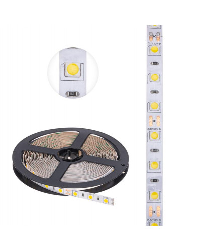 Лента светодиодная 12В, SMD5050, 14,4Вт/м, 60 LED/м, 2700К, 10мм, 5м, для БП с клеммами, IP20 LAMPER
