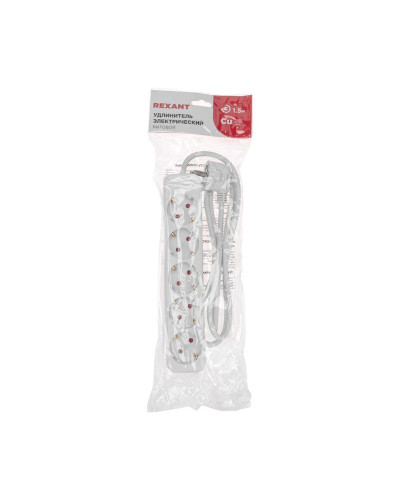 Удлинитель STANDARD 5 гнезд, 1,5м, 3х1,0мм², с/з, белый REXANT