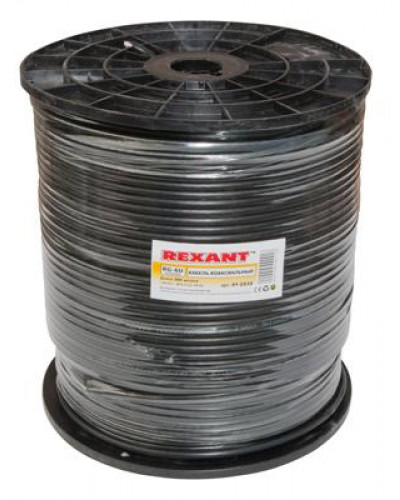 Кабель коаксиальный RG-6U, 75Ом, Cu/Al/Cu, 64%, 305м, OUTDOOR, черный REXANT