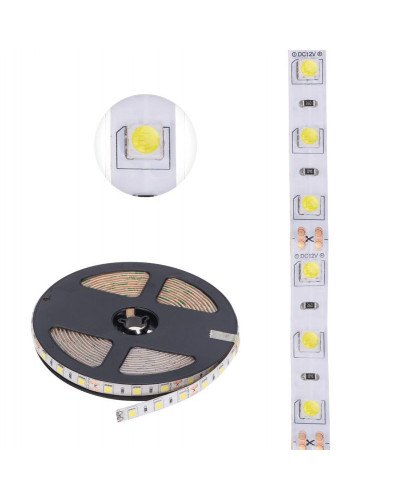 Лента светодиодная 12В, SMD5050, 14,4Вт/м, 60 LED/м, 6500К, 10мм, 5м, для БП с клеммами, IP65 LAMPER