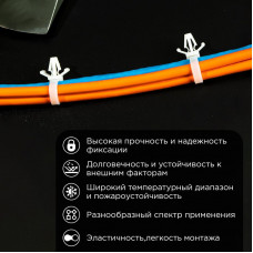 Стяжка нейлоновая с крепежным пистоном 190x4,8мм, ø 3,2мм, белая (100 шт/уп) REXANT