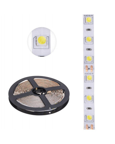 Лента светодиодная 12В, SMD5050, 14,4Вт/м, 60 LED/м, 6500К, 10мм, 5м, для БП с клеммами, IP20 LAMPER