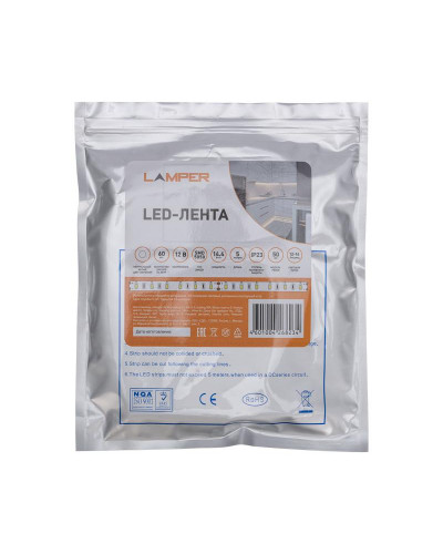 Лента светодиодная 12В, SMD5050, 14,4Вт/м, 60 LED/м, 4000К, 10мм, 5м, для БП с клеммами, IP20 LAMPER
