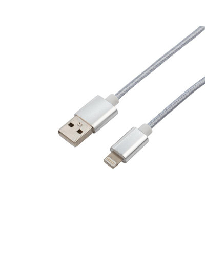 Кабель USB-A – Lightning для Apple, 2,4А, 1м, в серебристой нейлоновой оплетке REXANT