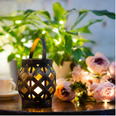 Декоративный фонарь со свечкой, плетеный корпус, бронза, размер 14х14х16,5 см, цвет теплый белый