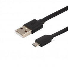 Кабель USB-A – micro USB, 2,4А, 1м, в черной тканевой оплетке, усиленный REXANT