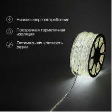 Лента светодиодная 220В, SMD3014, 9,6Вт/м, 120 LED/м, Холодный белый, 6х10,6мм, 100м, с кабелем питания, IP67 NEON-NIGHT