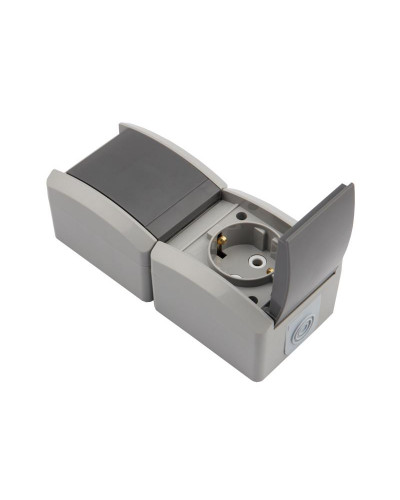 Блок вертикальный 2 розетки (керамика) INDUSTRIAL IP54 с/з, о/у, серый KRANZ