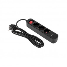 Удлинитель STANDARD 3 гнезда, 3м, 3х1,0мм², с/з, с выключателем, 2 USB, черный REXANT