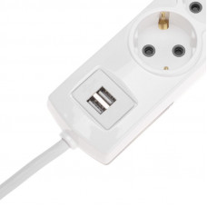 Удлинитель PREMIUM 6 гнезд, 3м, 3х1,5мм², с/з, 2 USB, белый REXANT