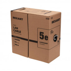 Кабель витая пара F/UTP, CAT 5e, PE, 4PR, 24AWG, OUTDOOR, SOLID, черный, 305м, серия LIGHT, РФ REXANT