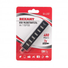 Разветвитель USB на 7 портов черный REXANT