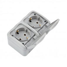 Блок горизонтальный 2 розетки Mini OG IP54 с/з, о/у, серый KRANZ