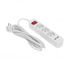 Удлинитель STANDARD 3 гнезда, 5м, 3х1,0мм², с/з, с выключателем, 2 USB, белый REXANT