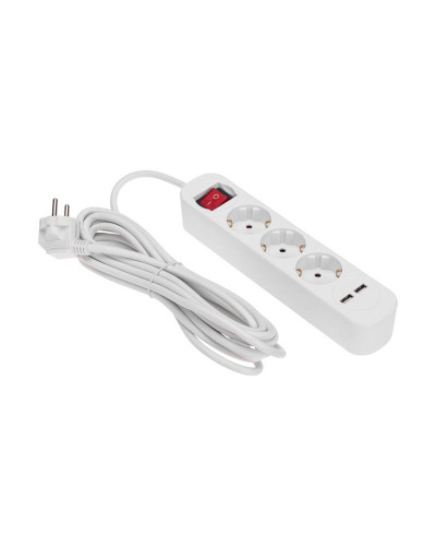 Удлинитель STANDARD 3 гнезда, 5м, 3х1,0мм², с/з, с выключателем, 2 USB, белый REXANT