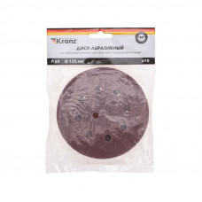 Диск абразивный на ворсовой основе, на липучке, перфорированный, P60, 125мм, 10 шт. KRANZ