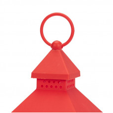 Декоративный фонарь со свечкой, красный корпус, размер 10,5х10,5х24см, цвет ТЕПЛЫЙ БЕЛЫЙ