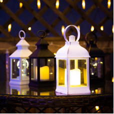 Декоративный фонарь с лампочкой, белый корпус, размер 10,5х10,5х24 см, цвет ТЕПЛЫЙ БЕЛЫЙ