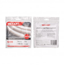 Лента светодиодная 24В, COB 10Вт/м, 384 LED/м, 4000K, 8мм, 5м, IP20 REXANT