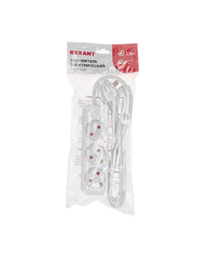 Удлинитель STANDARD 3 гнезда, 1,5м, 3х1,0мм², с/з, белый REXANT