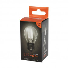 Лампа филаментная Шарик GL45 7,5Вт 600Лм 4000K E27 прозрачная колба REXANT